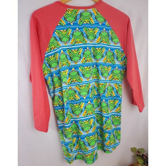 Nwot LuLaroe Top L Randy Kermit Frog Coral Raglan Stretch Women Size Large Shirt - Picture 2 of 10